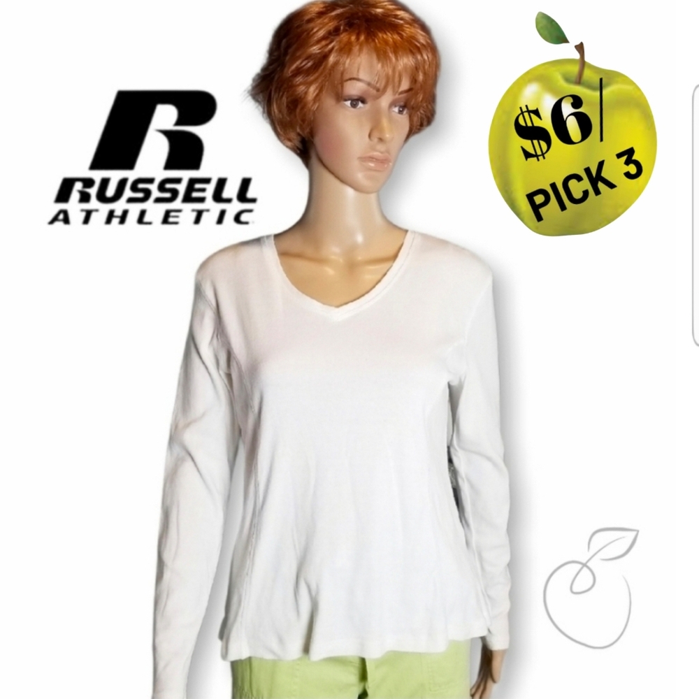 RUSSELL ATHLETIC LONG SLEEVE TEE WHITE SZ M1